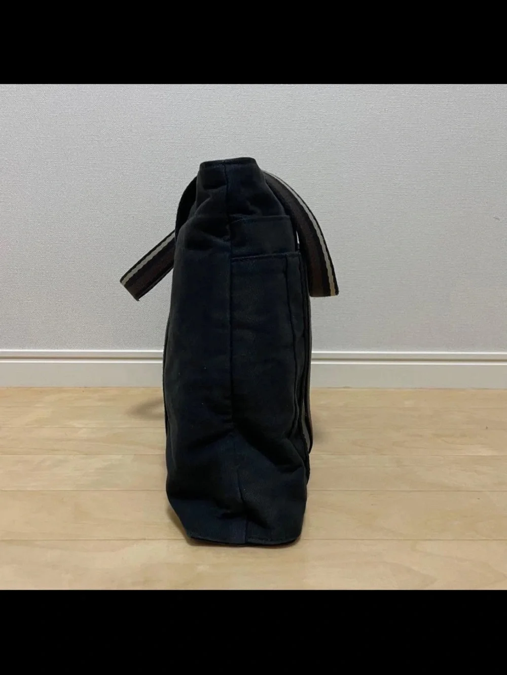 Hermes Black Tote with Striped Webbing Handles